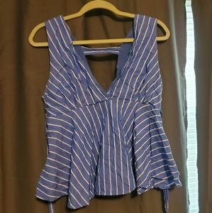 Blue and white strip flowy top